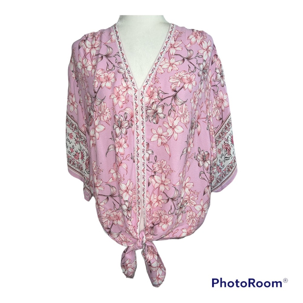 Chelsea & Violet Pink Floral Tie Waist Top Sz M